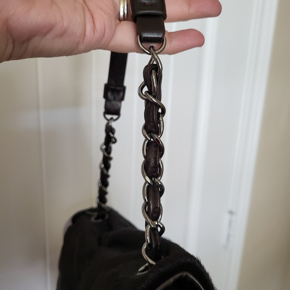 New Chanel Pony Hair Shoulder Bag Leather Black with Silver CC - Picture 10 of 15